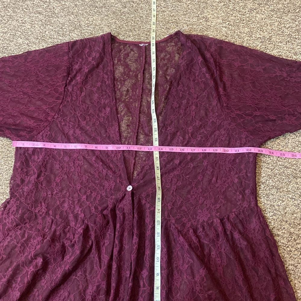 Time And Tru Lace Cardigan Maroon Peplum Ruffle Bel 3/4 Sleeves Tunic XXL - Picture 6 of 9